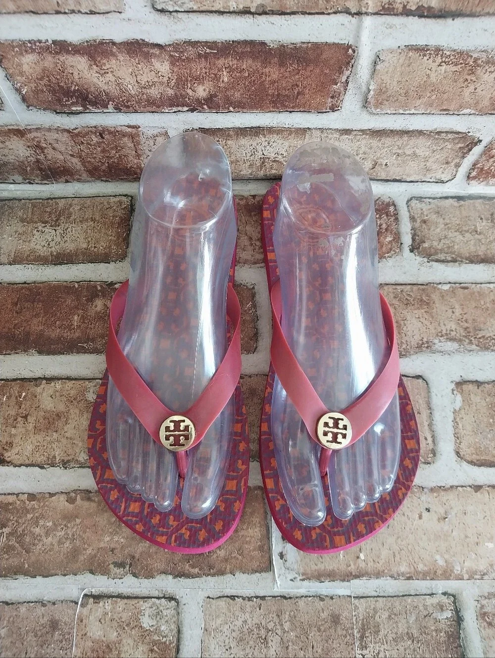 Pre-owned Tory Burch Lattice T Flip Flops